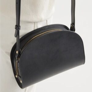 Quince Black Italian Leather Dome Crossbody Bag